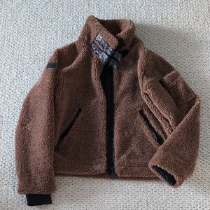 Brown Sherpa Jacket with Black Accents